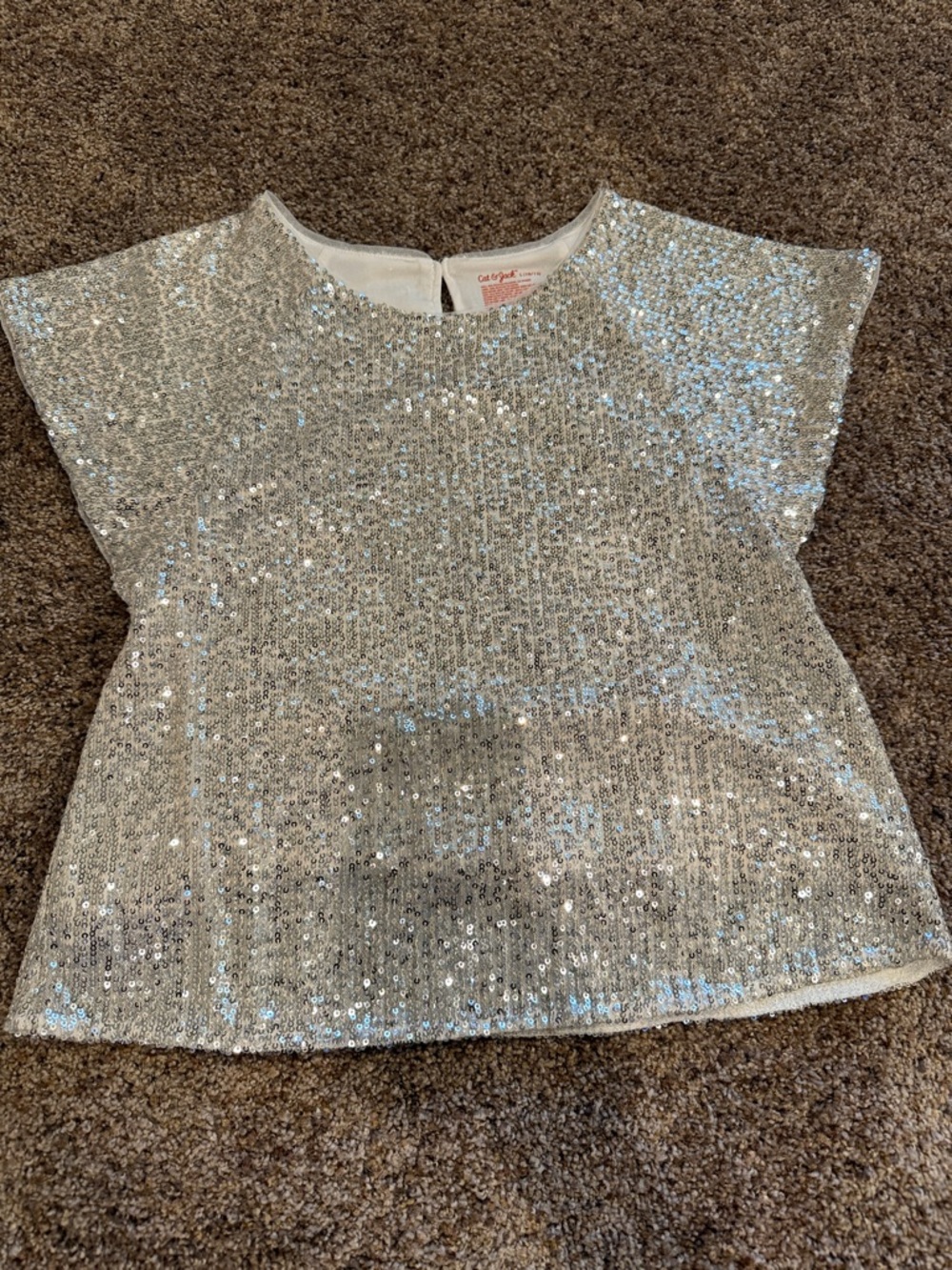 Cat & Jack Silver Sequin Short Sleeve Tee